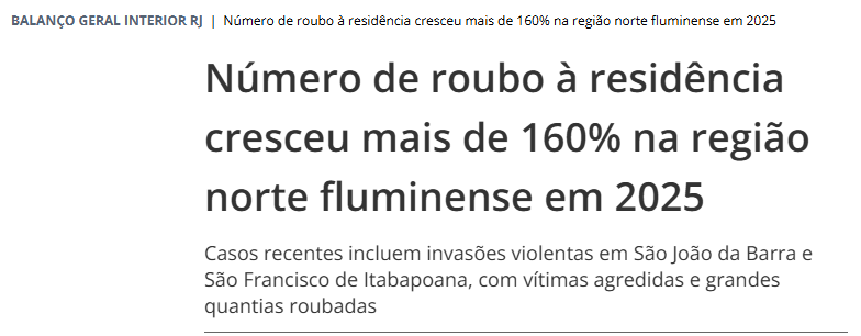 Notícia sobre aumento de roubos